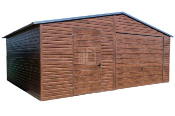 Lemezgarázs 6m x 5m - billenőkapu - ajtó - sötét dió - nyeregtető ID92