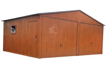 lemezgarázs 6m x 5m - 2x billenőkapu - ajtó - ablak - világos dió - nyeregtető ID395