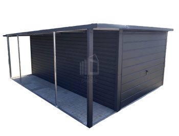 lemezgarázs 3m x 5m + oldaltető 1m - billenőkapu - antracit - tető hátra lejtő ID394
