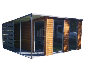 Kerti Fészer 3m x 4m + oldaltető 1m - világos dió - tető hátra lejtő ID421