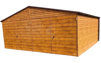 Lemezgarázs 6m x 5m - Kétszárnyú Kapu - világos dió - nyeregtető ID93