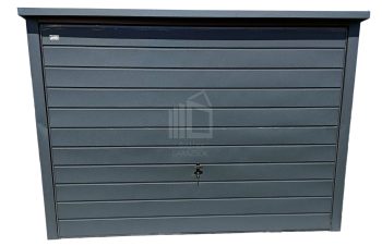 Lemezgarázs 3m x 6m - billenőkapu - antracit - ajtó - tető hátra lejtő ID103