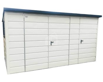 Kerti Fészer 2,5x2 m + Oldaltető 1x2 m - Kétszárnyú Kapu - ablak - ajtó - hátra lejtő - fehér ID529
