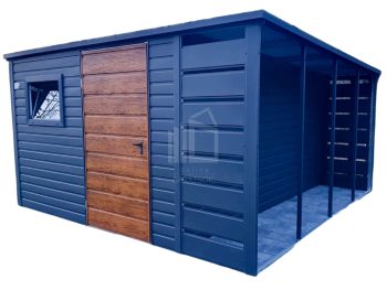 Kerti Fészer 3x4m + Oldaltető 1x4 - ajtó - ablak - csatorna - Antracit + világos dió - tető hátra lejtő ID538