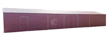 Csarnok - Lemezgarázs 20x6m - 4x Kétszárnyú Kapu - Ajtó - Sötétbarna - Nyeregtető tető ID607