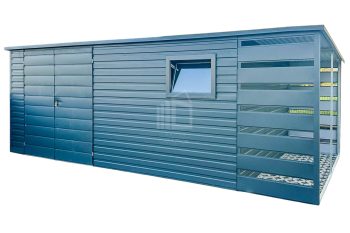 Kerti Fészer 4,5x2m + Oldaltető 1m - Kétszárnyú Kapu - Bukóablak - Antracit - Hátra lejtő tető ID617