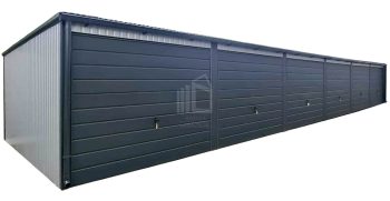 lemezgarázs 18x5 m - billenőkapu x6- alumínium - Előre lejtő - csatorna ID1166