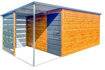 Kerti Fészer 4,5x3m + oldaltető 1,5m - ajtó - világos dió - fahatású - antracit - tető hátra lejtő ID653