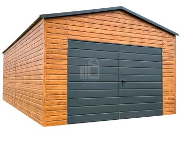 lemezgarázs 4,5x6m - Kétszárnyú Kapu - ajtó - világos dió - fahatású - nyeregtető ID664