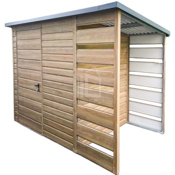 Kerti Fészer 2x1,5m + oldaltető 0,8m - ajtó - winchester - fahatású - tető hátra lejtő ID668