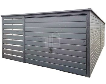 lemezgarázs 3x6m + oldaltető 1,2m - billenőkapu - antracit - tető hátra lejtő ID674