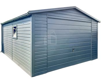 lemezgarázs 4x5,5m - billenőkapu - ablak - antracit - csatorna - nyeregtető ID675