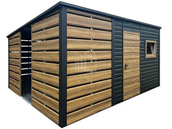 Kerti Fészer 2,3x3m - oldaltető 1,5m - ajtó - ablak - sötét grafit - matt antracit - winchester - fahatású - tető hátra lejtő ID1127