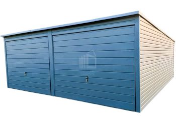 Lemezgarázs 6m x 5m- 2x billenőkapu - antracit - ajtó - hátra lejtő ID117