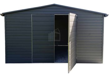 Kerti Fészer 4,5x3,5m - Kétszárnyú Kapu - antracit - csatorna - tető nyeregtető ID761