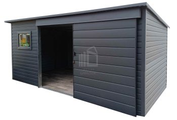 Kerti Fészer 5,5x2,5m - tolóajtó - ablak - sötét grafit - matt antracit - tető hátra lejtő ID1086