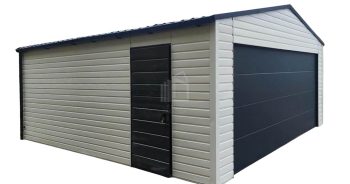 lemezgarázs 6x5,8m - Szekcionált Kapu - ajtó - fehér - antracit - csatorna - tető nyeregtető ID786