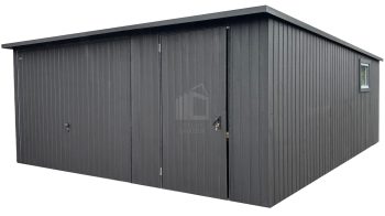 lemezgarázs 5x6m - billenőkapu - ajtó - ablak - sötét grafit - matt antracit - tető hátra lejtő ID1064