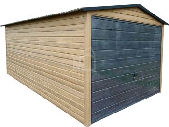 lemezgarázs 3x6m - billenőkapu - winchester - norvég fenyő - fahatású - tető nyeregtető ID808