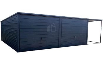 lemezgarázs 6m x 5m - 2x billenőkapu - oldaltető - ajtó - antracit - tető hátra lejtő ID94