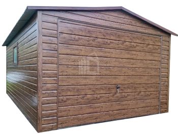 Garaż blaszany 4x6m - Brama uchylna - drzwi - okno - ciemny orzech - drewnopodobny - dach dwuspadowy  ID809