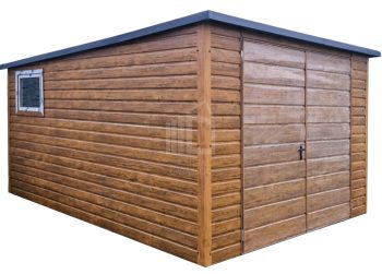 Kerti Fészer 3x4m - Kétszárnyú Kapu - ablak - világos dió - fahatású - tető hátra lejtő ID843