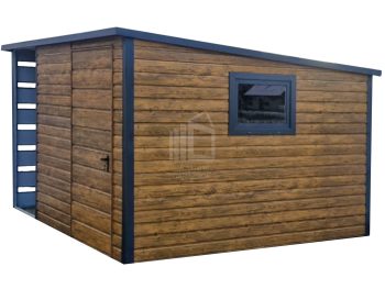 Kerti Fészer 2,5x3m - ajtó - ablak - világos dió - fahatású - tető hátra lejtő ID842