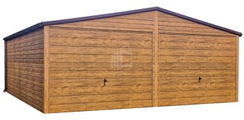 lemezgarázs 6x6,5m - billenőkapu - világos dió - fahatású - csatorna - tető nyeregtető ID846