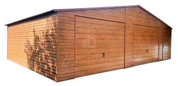 Lemezgarázs 9m x 6m - 2x billenőkapu - ajtó - világos dió - nyeregtető ID131