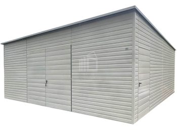Csarnok 7x6 m - hátra lejtő - fehér - Kétszárnyú Kapu - ajtó - 2x ablak ID1042
