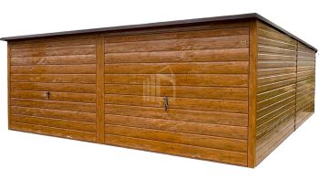 lemezgarázs 6x6m - 2x billenőkapu - világos dió - fahatású - csatorna - tető hátra lejtő ID1037