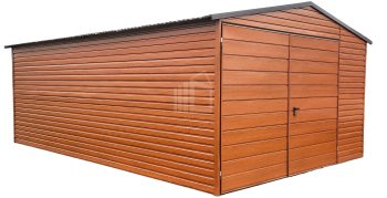 Lemezgarázs 4m x 6m- Kétszárnyú Kapu - világos dió - fahatású - nyeregtető ID144