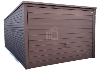 Lemezgarázs 3m x 6m - billenőkapu - sötétbarna - hátra lejtő ID143