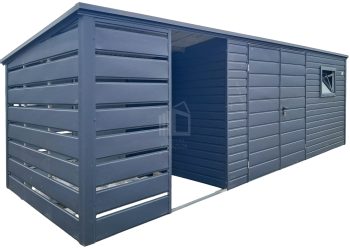 Kerti Fészer 4,5x2,5m + oldaltető 2m - Kétszárnyú Kapu - ablak - antracit - tető hátra lejtő ID994
