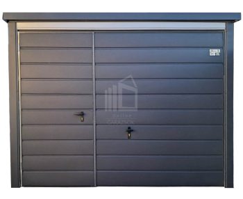 lemezgarázs 3x5m - billenőkapu - ajtó - Ezüst - antracit - tető hátra lejtő ID978