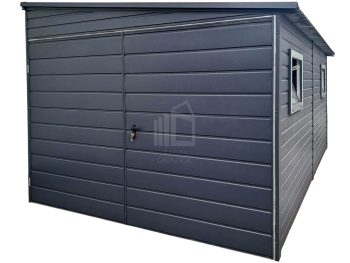 lemezgarázs 3x6m - Kétszárnyú Kapu - 2x ablak - antracit - tető oldalra lejtő ID754