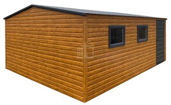 Kerti Fészer 5x6m - ajtó - 2x bukóablak - világos dió - tető hátra lejtő ID964