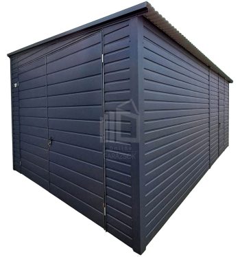 lemezgarázs 3x7m - Kétszárnyú Kapu - ajtó - antracit - tető oldalra lejtő ID966