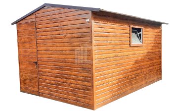 Fészer - Kerti Fészer 3m x 4m - ajtó - ablak - fahatású - világos dió - nyeregtető ID153