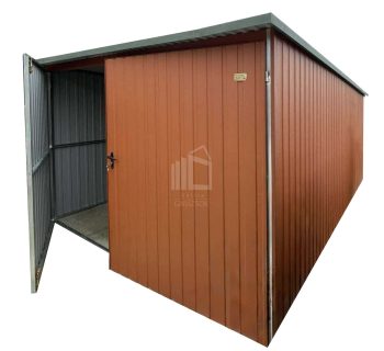 lemezgarázs 3x6m - Kétszárnyú Kapu - világosbarna - tető hátra lejtő ID924