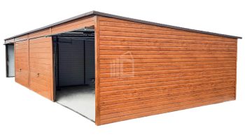 Lemezgarázs 12m x 6m - 4x billenőkapu - világos dió - fahatású - tető hátra lejtő ID172