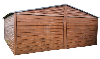 lemezgarázs 6m x 5m - fahatású - sötét dió - 2x billenőkapu ID78