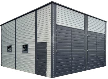 Csarnok - Tároló - 7x8m - 2x Kétszárnyú Kapu - 4x bukóablak - ajtó - antracit - Ezüst - csatorna - tető hátra lejtő ID893