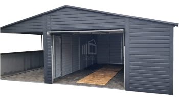 lemezgarázs 5x6m + oldaltető 4m - billenőkapu - antracit - nyeregtető ID891