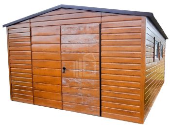 Fészer - Kerti Fészer 4m x 4m - Kétszárnyú Kapu - 2x ablak - fahatású - aranytölgy - nyeregtető ID155