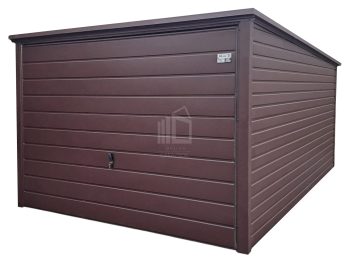 lemezgarázs 3x5m - billenőkapu - sötétbarna - tető hátra lejtő ID889