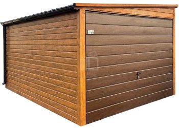 lemezgarázs 3x4,5m - billenőkapu - világos dió - sötét dió - fahatású - csatorna - tető oldalra lejtő ID888