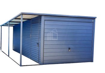 lemezgarázs 3m x 5m + oldaltető - billenőkapu - antracit - tető hátra lejtő ID162