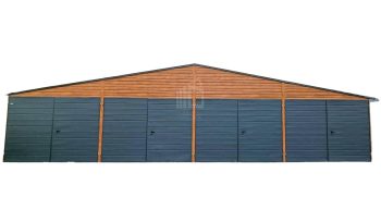 Lemezgarázs 12m x 6m - 4x Kétszárnyú Kapu - aranytölgy + antracit - nyeregtető ID134