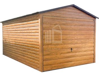Lemezgarázs 3x5m - billenőkapu - világos dió - fahatású - nyeregtető ID694